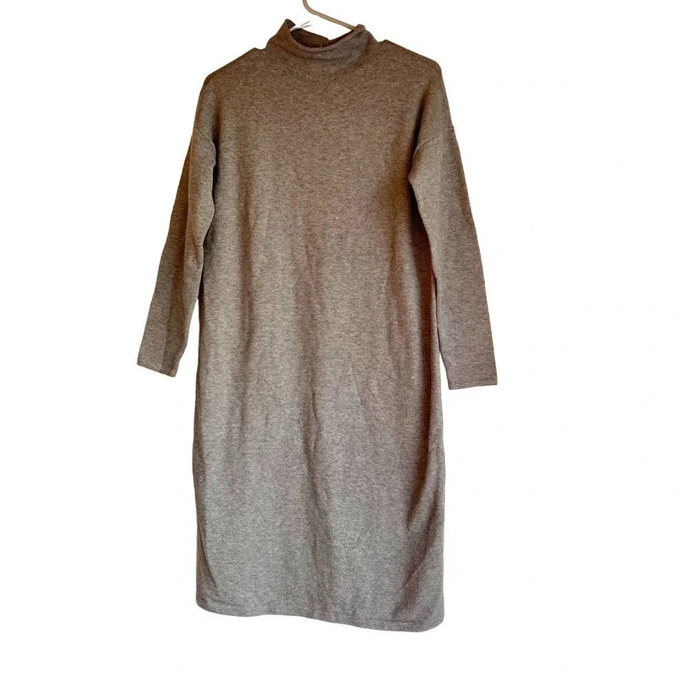 J. Jill Size XS Petite Dark Gray Mock Neck Knit Sweater Dress NEW!